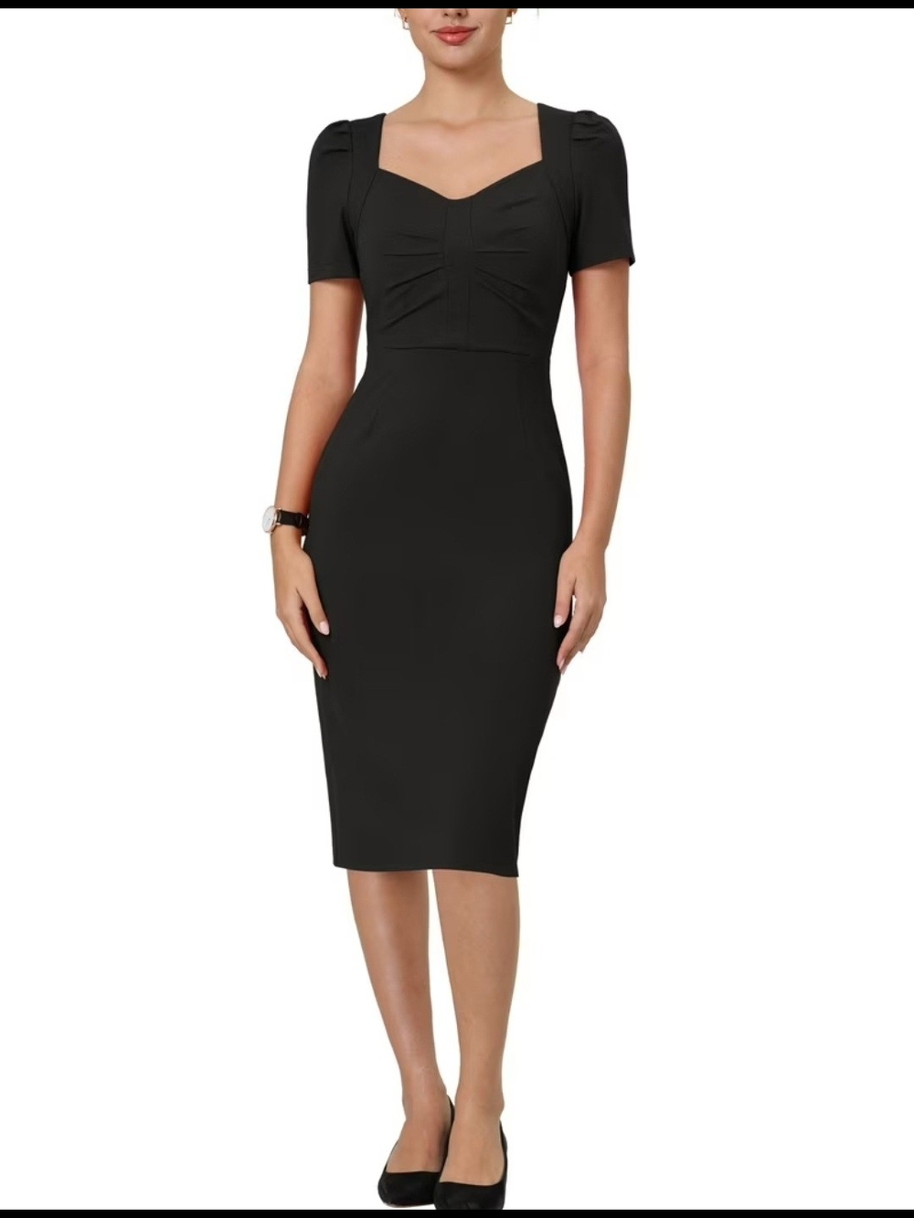 Hobemty Classic Black Square-Neck Bodycon Sheath Dress Size Large
